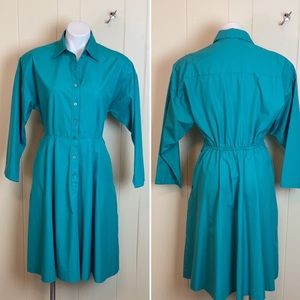 Vintage 70s 80s Button Down Fit & Flare Shirtdress Medium Rockabilly Retro